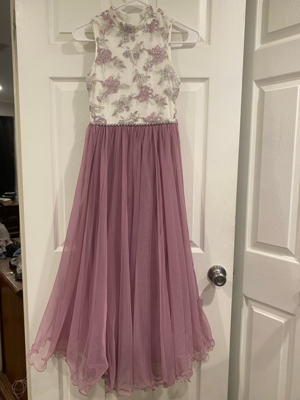 Xtraordinary Dusty Rose and Ivory Floral Embroidered Tulle Gown